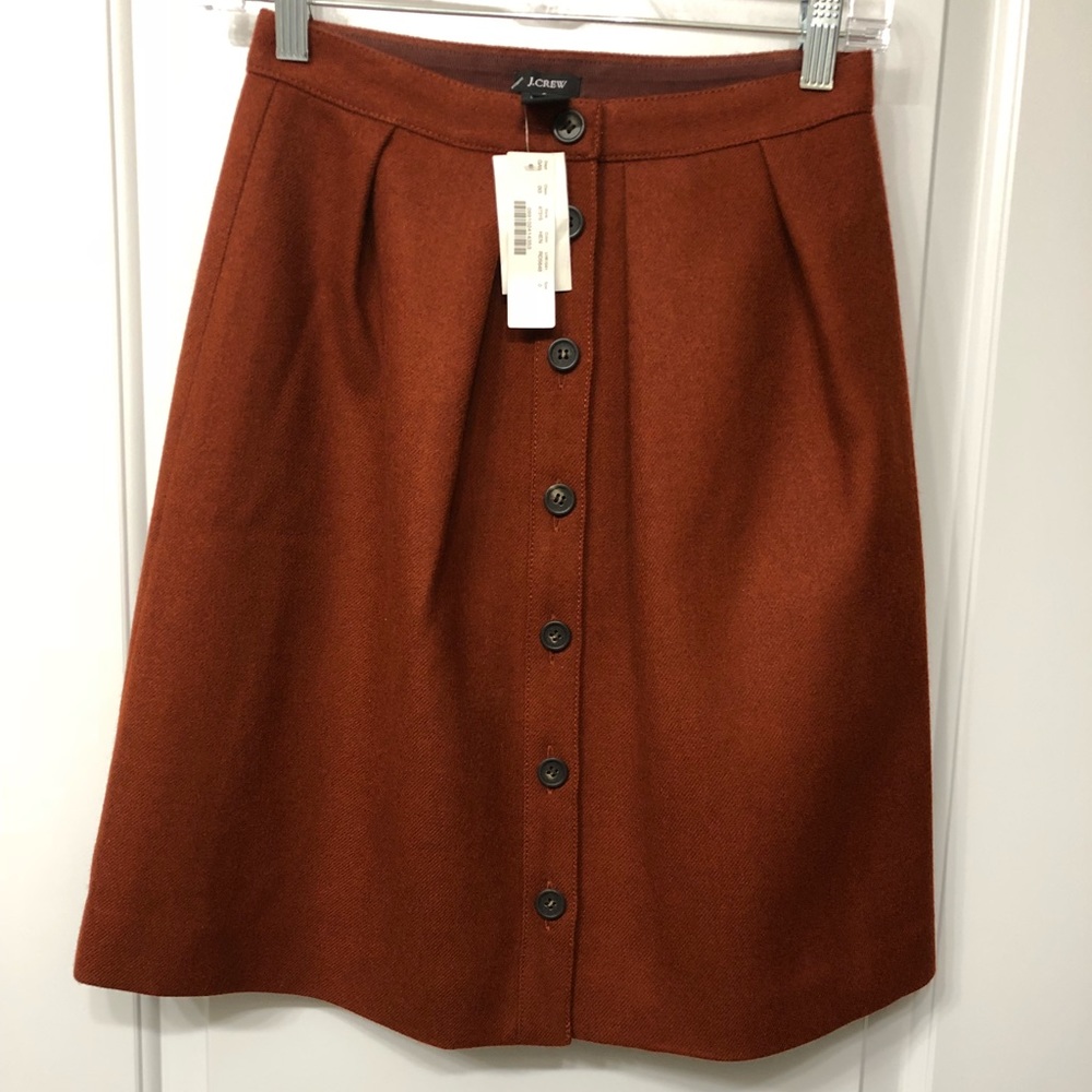 J. Crew NWT Wool Button Front Skirt Rust